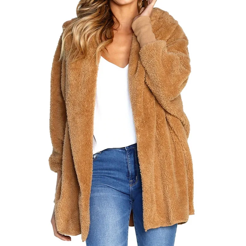 

Winter Casual Loose Coverup Autumn Coat Plus Size Women Hooded Sweater Coat Fur Cardigans Long Sleeve Oversize Tops 2019