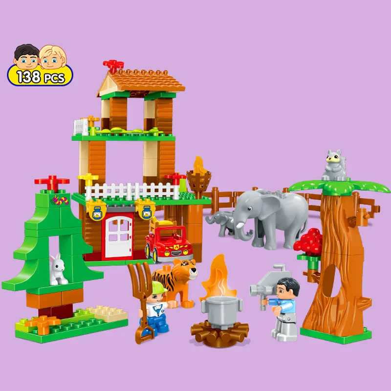 Baratos 3 juegos de bloques de construcción duplo juegos de bloques de animales de selva de gran tamaño DIY iluminar ladrillos compatibles figuras juguetes para bebés y niños