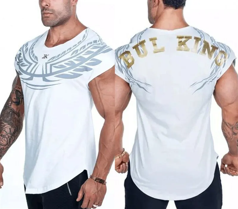 Мужская хлопковая футболка с коротким рукавом, Повседневная модная футболка с принтом, футболка для бега, топы, мужская спортивная одежда для фитнеса, бодибилдинга, тренировок - Цвет: C19