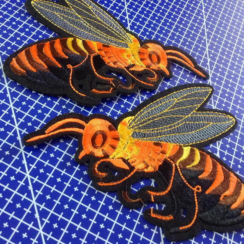 14*9.5cm orange honey bee embroidery iron-on DIY patch,heavy embroidery honey bee patch,LY0810J