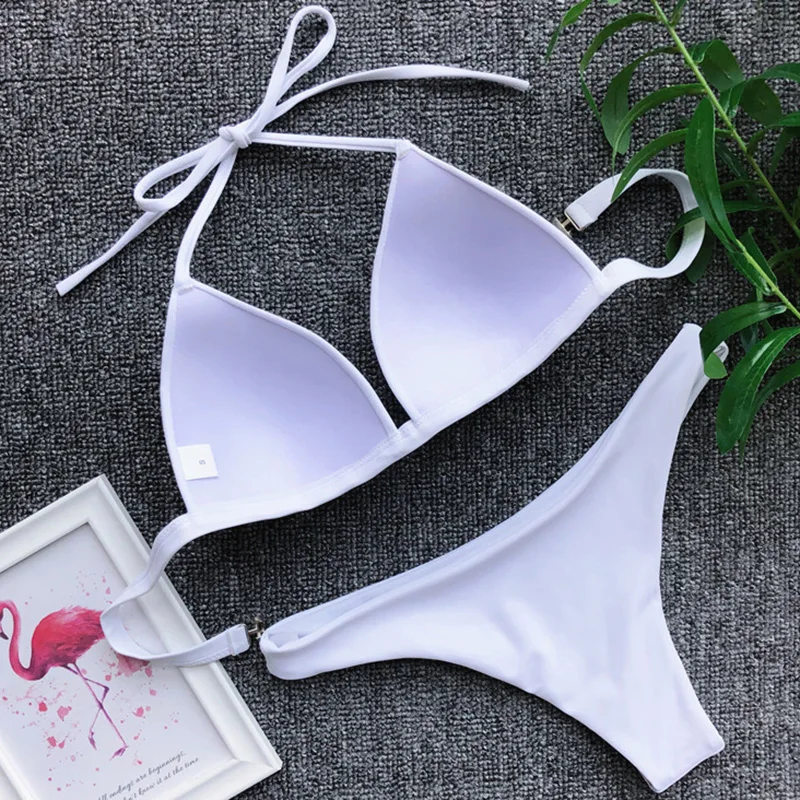 Günstige 2019 Halter Bh Cup Bikini Sexy Badeanzug Weibliche Weiß Bademode Frauen Push up Bikini set Brasilianische Badeanzug Bandeau Schwimmen anzug