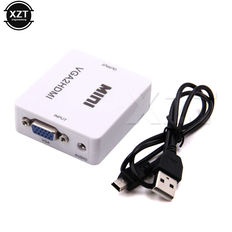 Мини 1080P преобразователь из VGA в HDMI с аудио VGA2HDMI видео коробка адаптер для