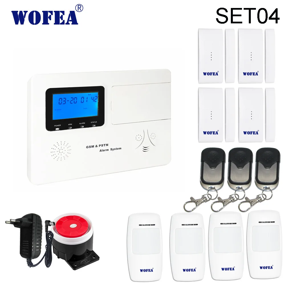 Wofea домашней безопасности PSTN+ GSM сигнализация с 99 беспроводной зоны, 4 проводной зоны ISO и android APP ЖК-дисплей голосовые подсказки - Цвет: Set04