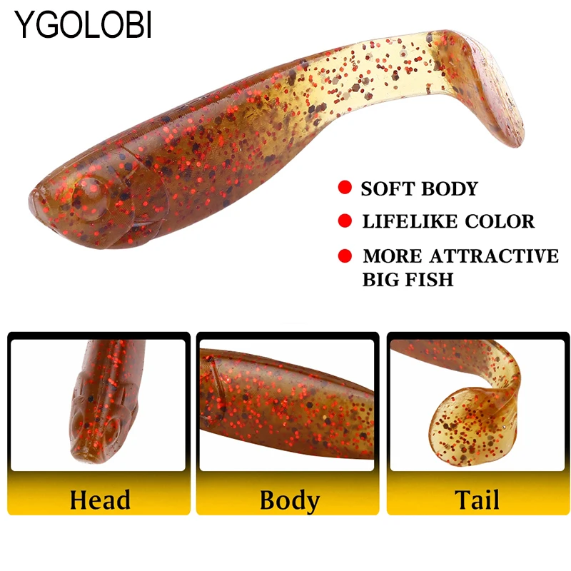 YGOLOBI 10 шт./лот мягкие приманки 50 мм 2 г Шад червя Swimbait джиг головки нахлыстом