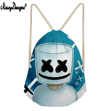 NOISYDESIGNS Linen Drawstring Bag Marshmello Printed Small Drawstring Women Shopping 3D Customzied Mochilas Saco Cordon