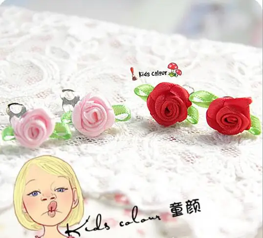 

721 New Arrival Sweet Rose Flower Ear Clips Children Clip Earrings Girl Resin Ear Clips FD969