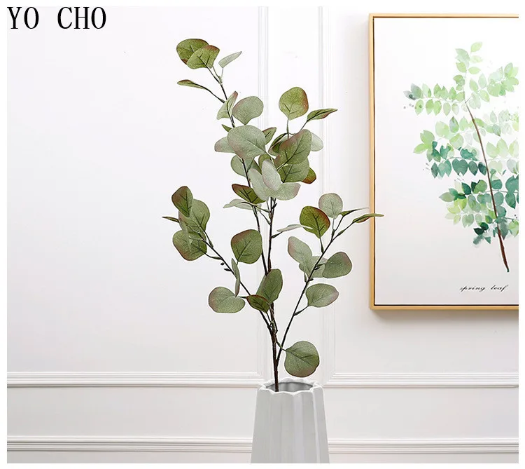 artificial eucalyptus leaf Green plant branches plant wall Flower wall materials money leaves home Christmas decor