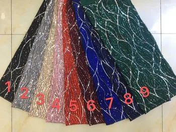 

PWD194904 embroiderd lace fabric with sequins beautiful Nigerian sequins lace fabric for party dress