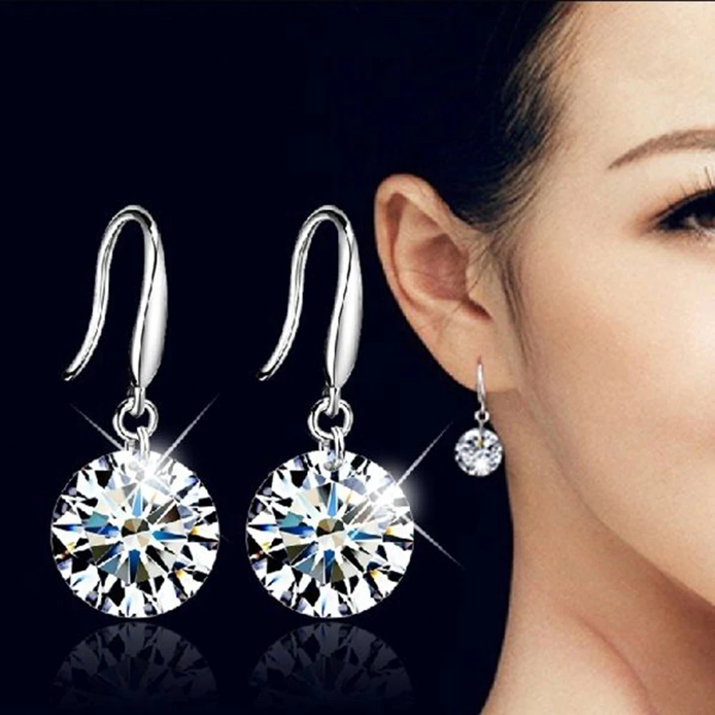 

Women's Fashion Elegant Silver Plated Round Zircon Ear Stud Hook Earrings Gift