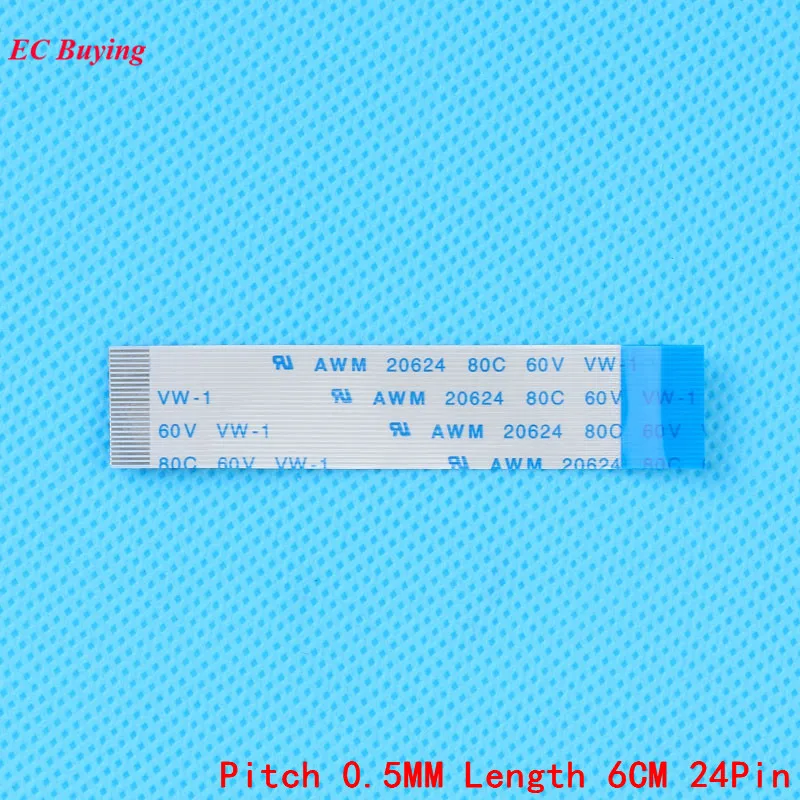

FFC/FPC Flexible Flat Cable 24Pin Reverse Direction Ribbon Flat Cable LCD Cable 0.5mm Pitch Length 6cm 24 Pins 5Pcs