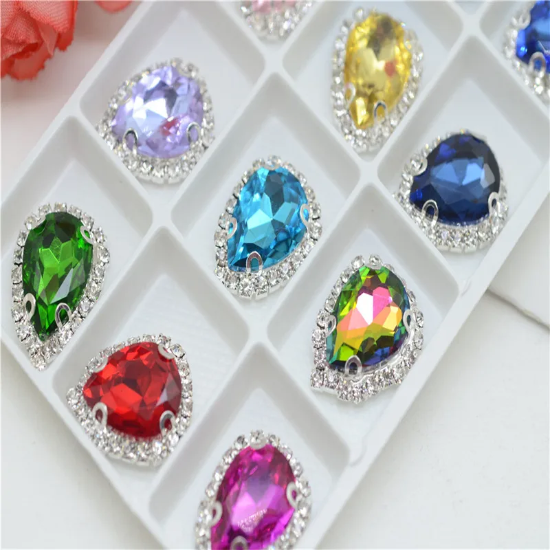 

costume crafts sew on Rhinestones Teardrop silver claw Glass Crystal wedding dress bellydance clothes