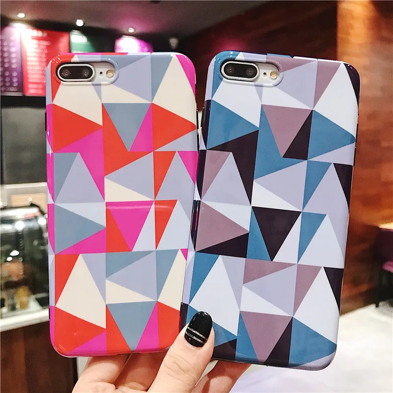 

Fashion Color Geometric Phone Cases for Iphone 6 6S 7 8 Plus X Glossy Soft TPU Back Cover for Iphone Xr Xs Max Fitted Case Coque