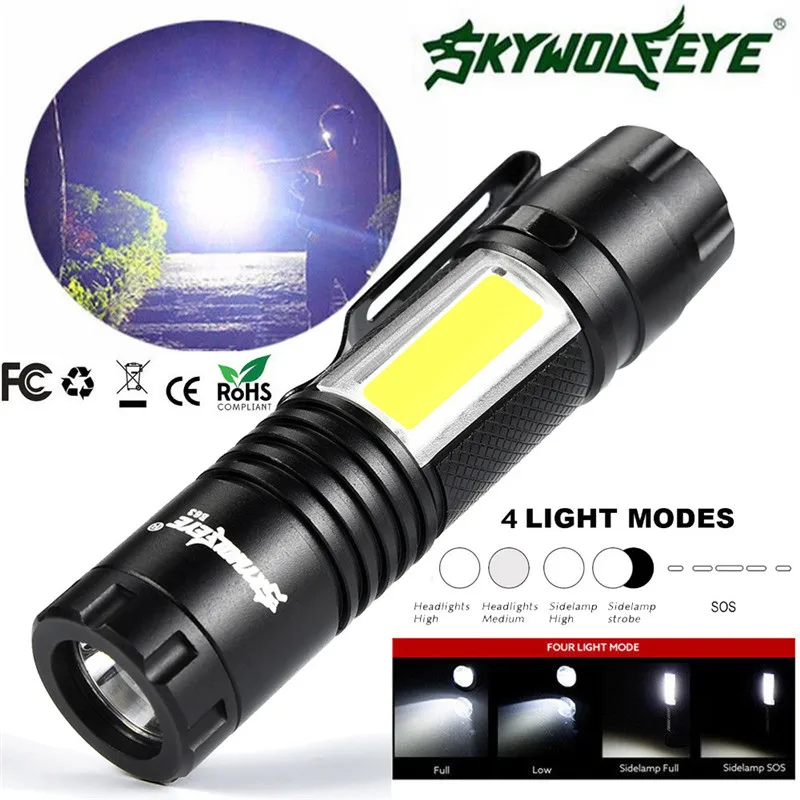 Clearance Bicycle light Sky Wolf Eye 5000LM Zoom able COB+ Q5 LED 4 Mode 14500/AA Tactical Military Emergent Led Flashlight 2019 Hot Sale 4