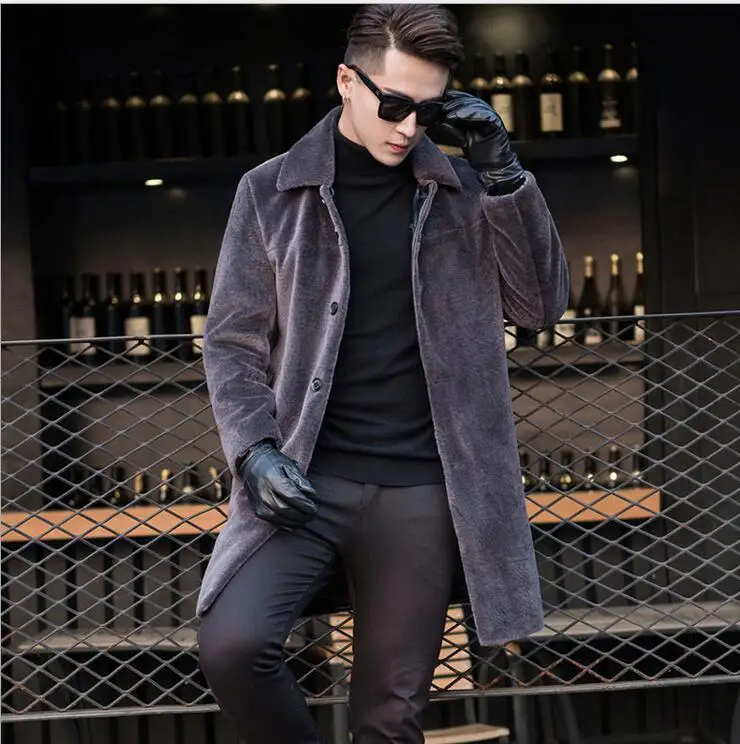 

2018 fashion male Fur coat Men's sheep shearing fur winter Jacket long style Plus Size Real Fur Coat Men