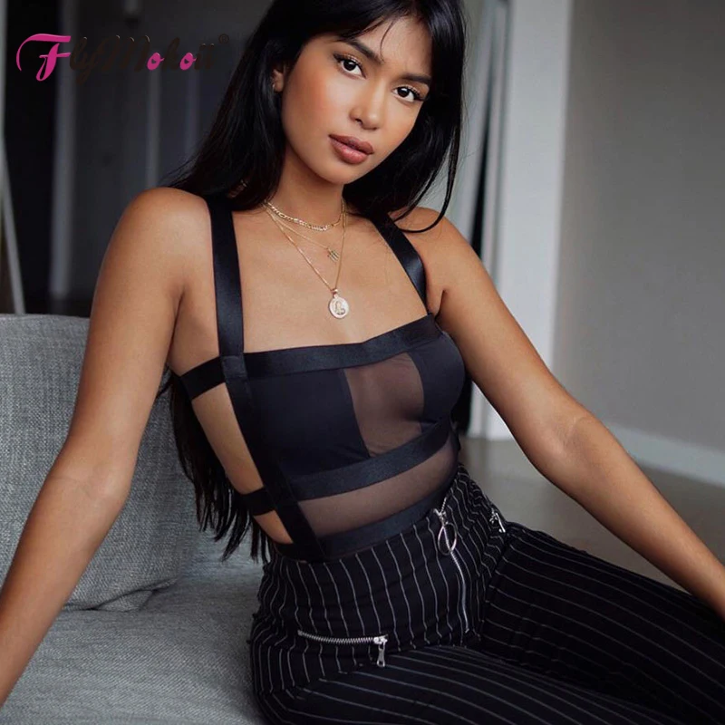 

Flymokoii Slash Neck Women Sexy Jumpsuit Black Bodysuit Hollow Out Mesh Bodysuit Transparent Female Jumpsuit Summer Overalls