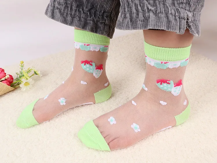 6 пар/лот, летние носки для девочек ультратонкие дышащие детские носки с кристаллами модные эластичные шелковые Детские носки с принтом