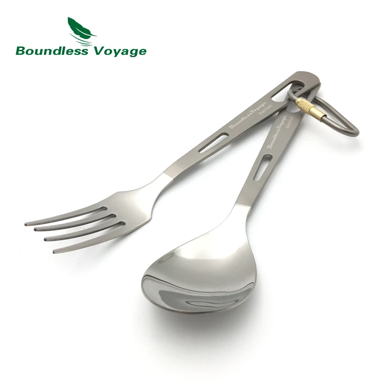 

Boundless Voyage Titanium Knife Fork Spoon Spork 2pcs Set Camping Outdoor Tableware Cutlery