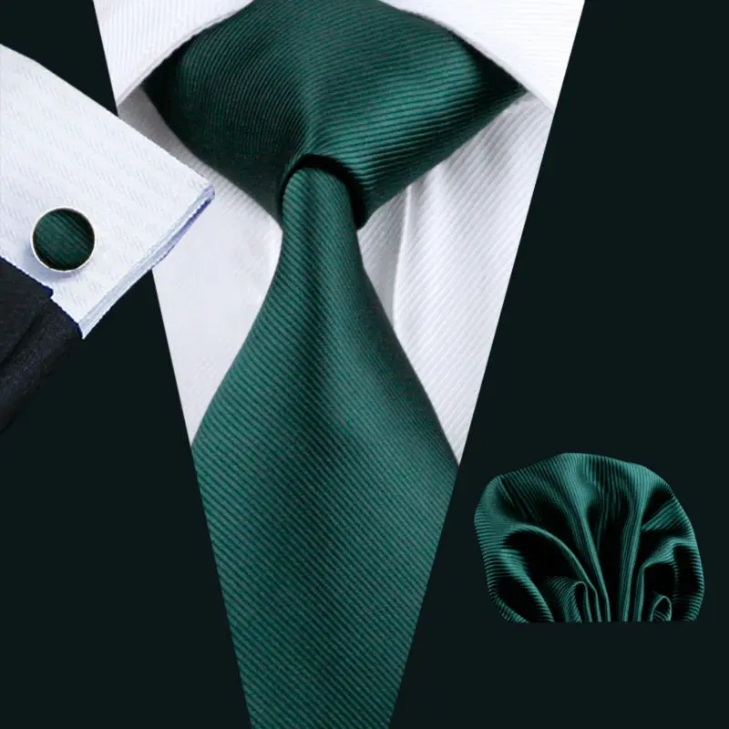 

LS-830 Mens Tie Green Solid 100% Silk Classic Jacquard Woven Barry.Wang Tie+Hanky+Cufflinks Set For Men Formal Wedding Party