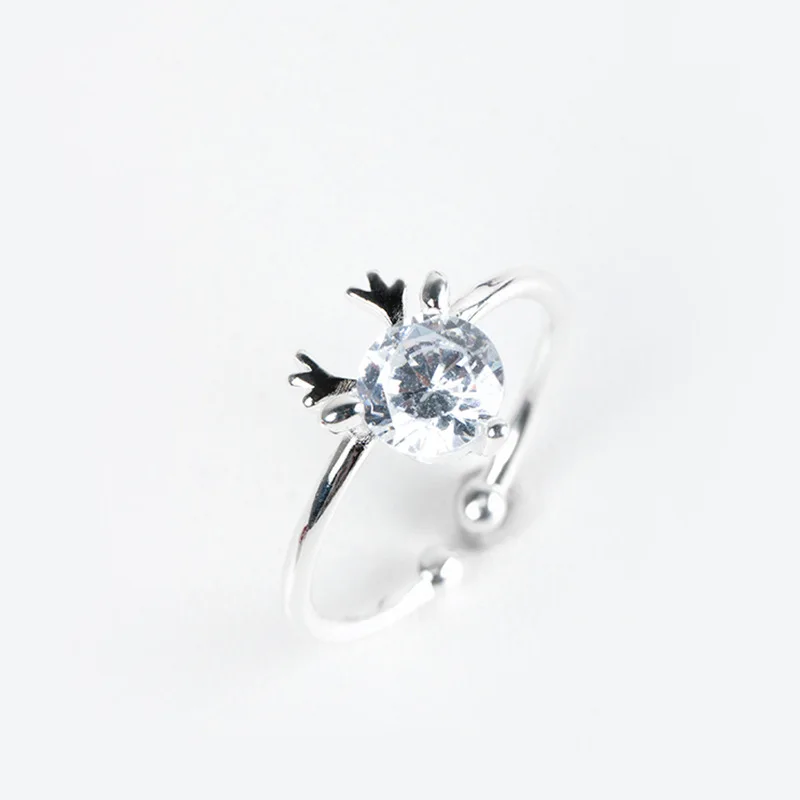 elk antler CZ open ring christmas gift women 100% 925 Sterling silver Jewelry Vintage Adjustable rings for girl gift