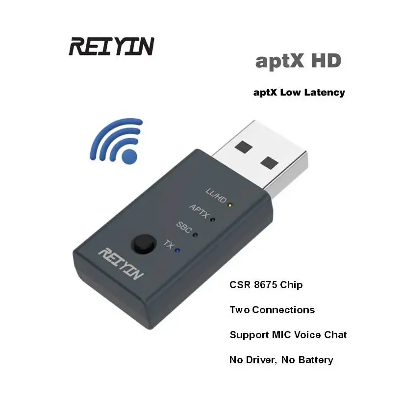 Transmissor de Áudio Placa de Som sem Fio ll para Ps4 Bluetooth Aptx pc Interruptor Adaptador Música Conexão Dupla 5.0 Csr8675 hd