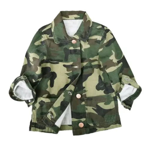 

New Girls Boys Camo Jacket Kids Autumn Long-Sleeved Button Coats Age 2-8Years