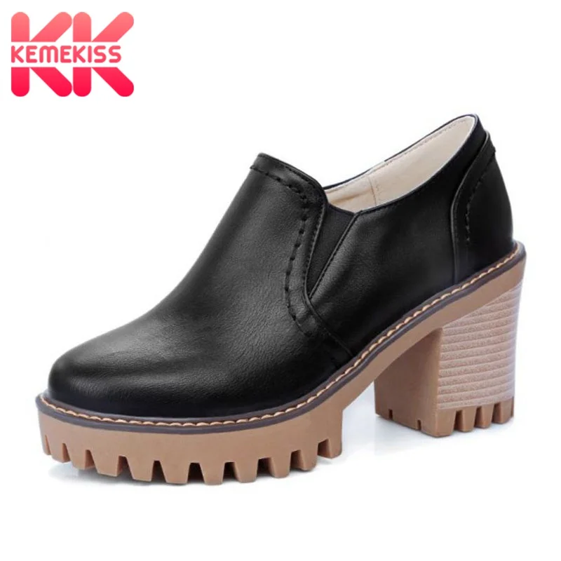 

KemeKiss Office Lady High Heel Shoes Women Platform Elastic Thick Heel Pumps Fashion Women Shoes Vintage Footwear Size 33-43