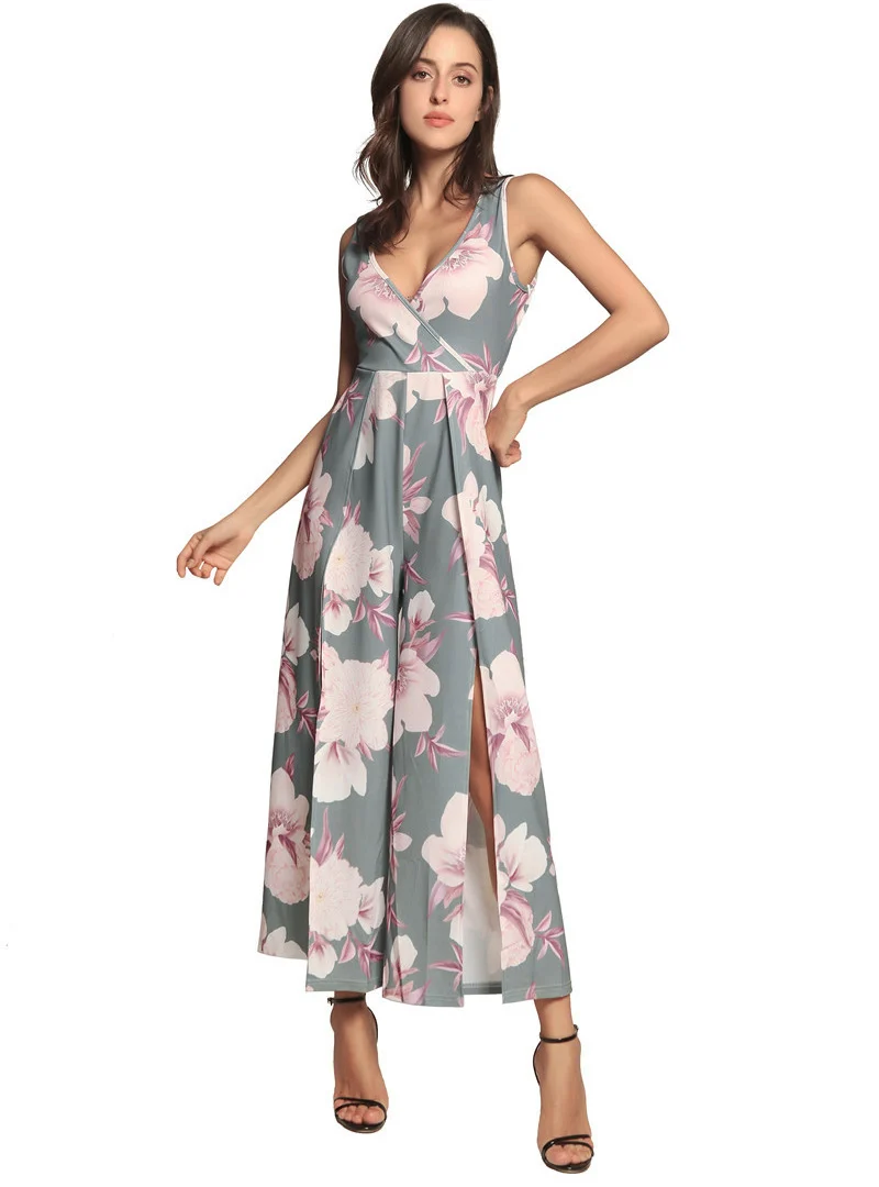 Gladiolus Hot Summer Jumpsuit Women 2019 V Neck Floral Print Split Long Pants Beach Sexy Jumpsuits 2019 Rompers Womens Jumpsuit (34)