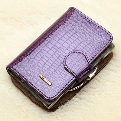 Модные женские кошельки из натуральной кожи, женский короткий клатч, кошелек для монет и карт, Женский кошелек с застежкой, TZQ22 - Цвет: Фиолетовый