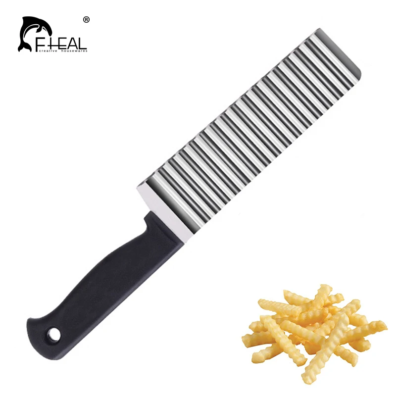 

FHEAL Stainless Steel Wave Potato Cutter French Fry Cutter Potato Chip Waffle Maker Cucumber Carrot Wave Cutter DIY Cooking Tool