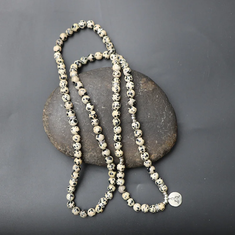 

Design Dalmatian 108 Natural Sopt Stone Bracelet Or Necklace Men`s Wrist Mala Beads Jewelry Solar Plexus Bracelet Free Shipping