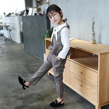 

Fall 2018 New Girls Cuhk Child Vest Style Pants and Shirt Girls Three-piece Suit