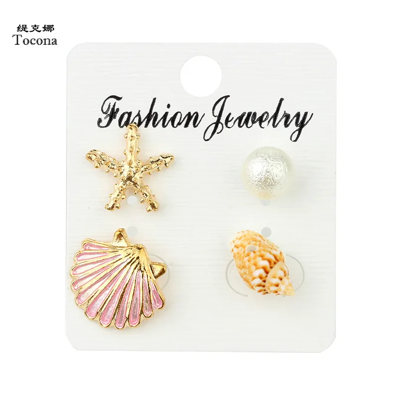 

Tocona 4pcs /set Bohemia Pearl Star Shell Conch Shape Stud Earrings Set for Women Trendy Earrings Jewelry 4471