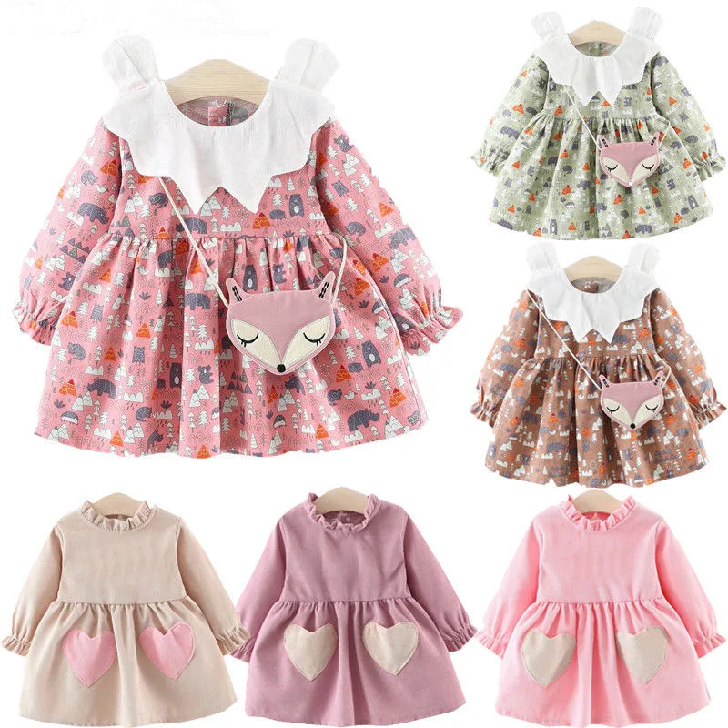 

Girls Princess Dress Flower Long Sleeve Mini Dress Kids Summer Dresses For Girls Party Wedding Pageant Dresses Cotton Sundress