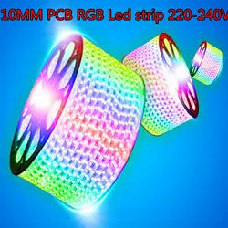 220 В 240 В RGB LED 5050 Водонепроницаемый LED Клейкие ленты из бечёвки лента огни 60 светодиодов/m 10 мм pcb Ширина 1 м 5 м 10 м 20 м для украшения дома