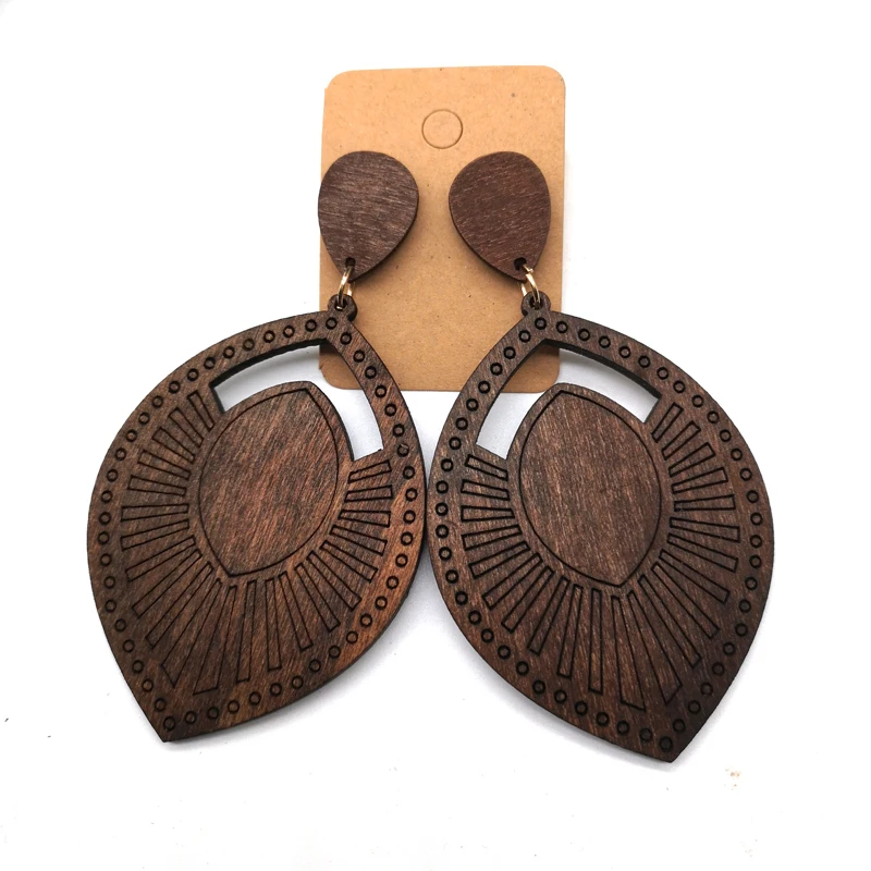 

Brown color Engraved stud wooden earrings