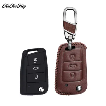 

Leather Key Case Cover 3 Button Key Protective Shell For VW Volkswagen Golf 7 MK 7 Polo 2016 Magotan Passat Keychain Car Styling