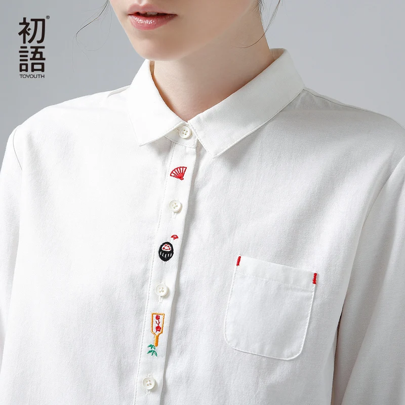 

Toyouth 2017 New Arrival Women Spring Blouse Fashion Funny Pattern Embroidery Turn-Down Collar Shirt Female Long Sleeve Blouses