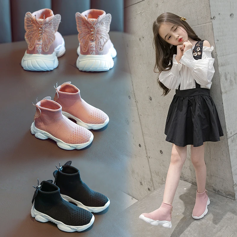 

AAdct 2019 princess running girls shoes new spring Butterfly little kids shoes for girls sneakers fashion children casual shoes