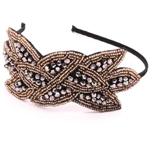 Богемные Черные Стеклянные Se'e'd бусины цветок лента для волос женские Этнические Бусы вязаная повязка на голову индивидуальные аксессуары для волос