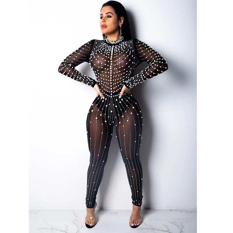 Пикантные Для женщин s Sheer Mesh комбинезон пикантные с длинным рукавом ночной клуб