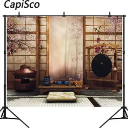 Каписко фон для фотостудии Япония стиль чайный сервиз классический номер цветок лес Профессиональный фон фотостудия