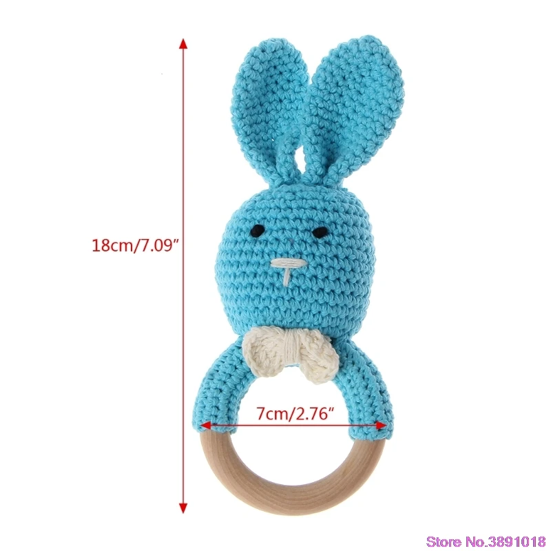 New Baby Bunny Ear Teether Wooden Teething Ring Newborn Sensory Toy Shower Gift