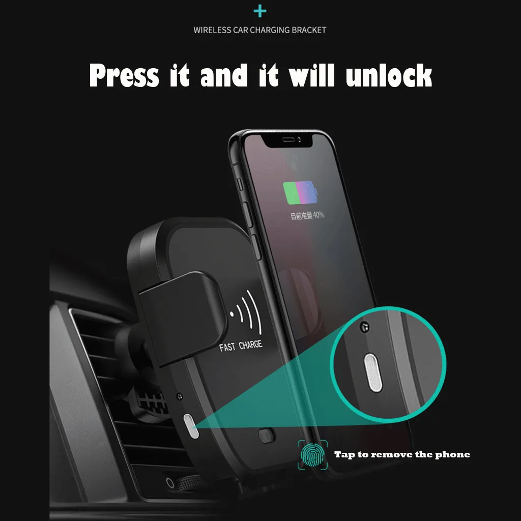10W Wireless Car Charger S5 Automatic Clamping Fast Charging Phone Holder Mount in Car for iPhone xr Huawei Samsung Smart Phone