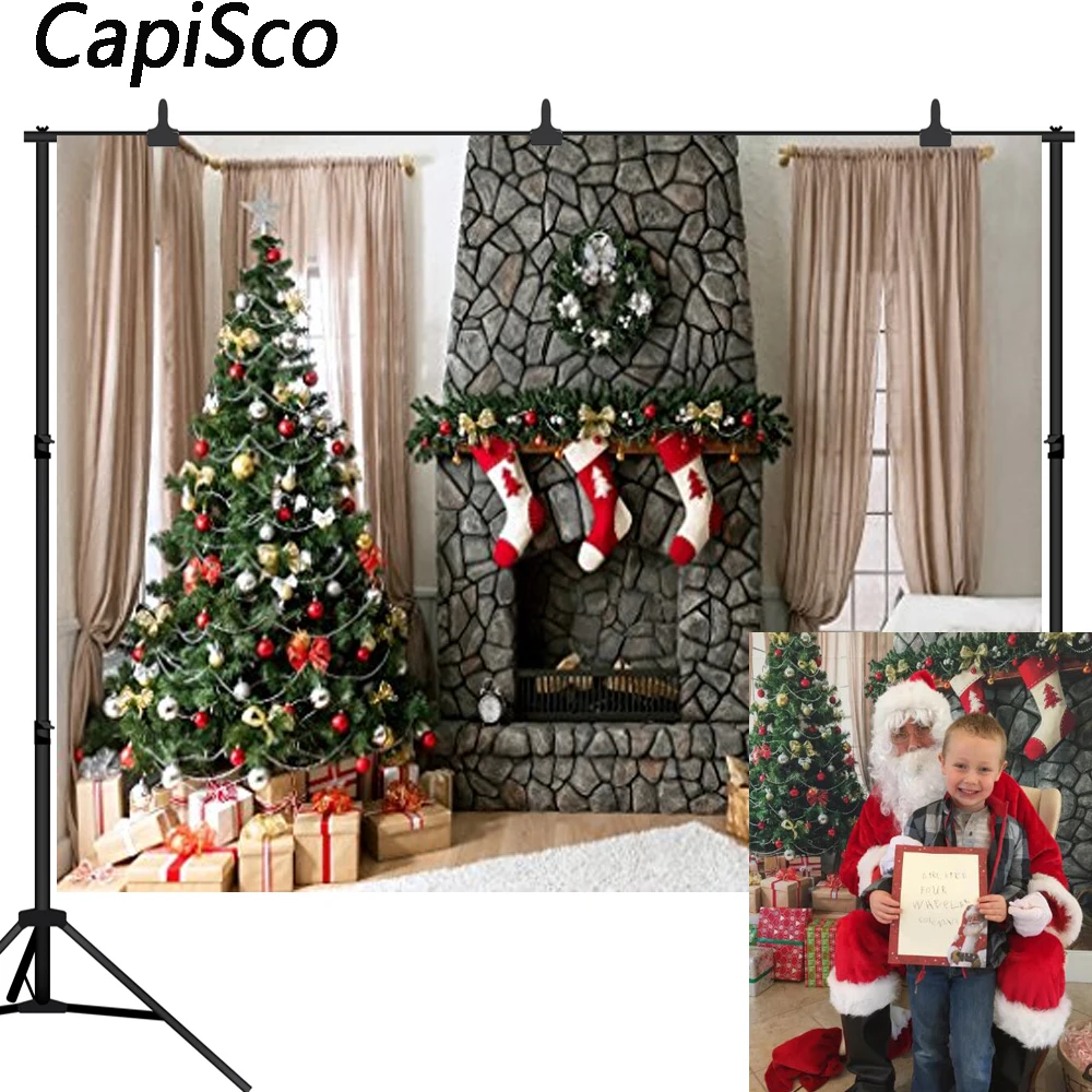 

Capisco Fireplace Socks Gifts Christmas Decor Photography Backdrops for Photo studio Backgrounds for Baby Party Photo Shooting