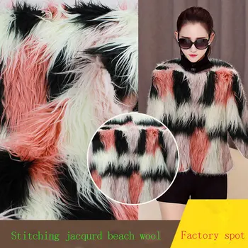 

Autumn and winter new artificial wool beach wool stitching jacquard plush clothing home luggage pillow fabric