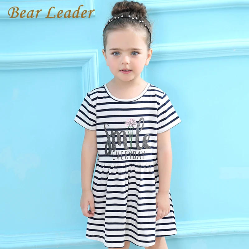 

Bear Leader Girls Dress 2017 Brand Summer Striped Dress Letter Pattern Printing Black and White Striped for Baby Girls Dress
