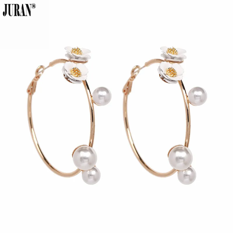 

JURAN Fashion Simulated Pearl Statement Earrings Women Wedding Party Dangle Drop Earrings Charm Maxi Round Flowers Jewelry