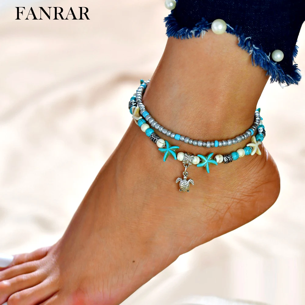 

Trendy Bohemian Jewelry Vintage Shell Beads Sea Turtle Anklets For Women Multilayer Starfish Beach Girl Anklet Leg