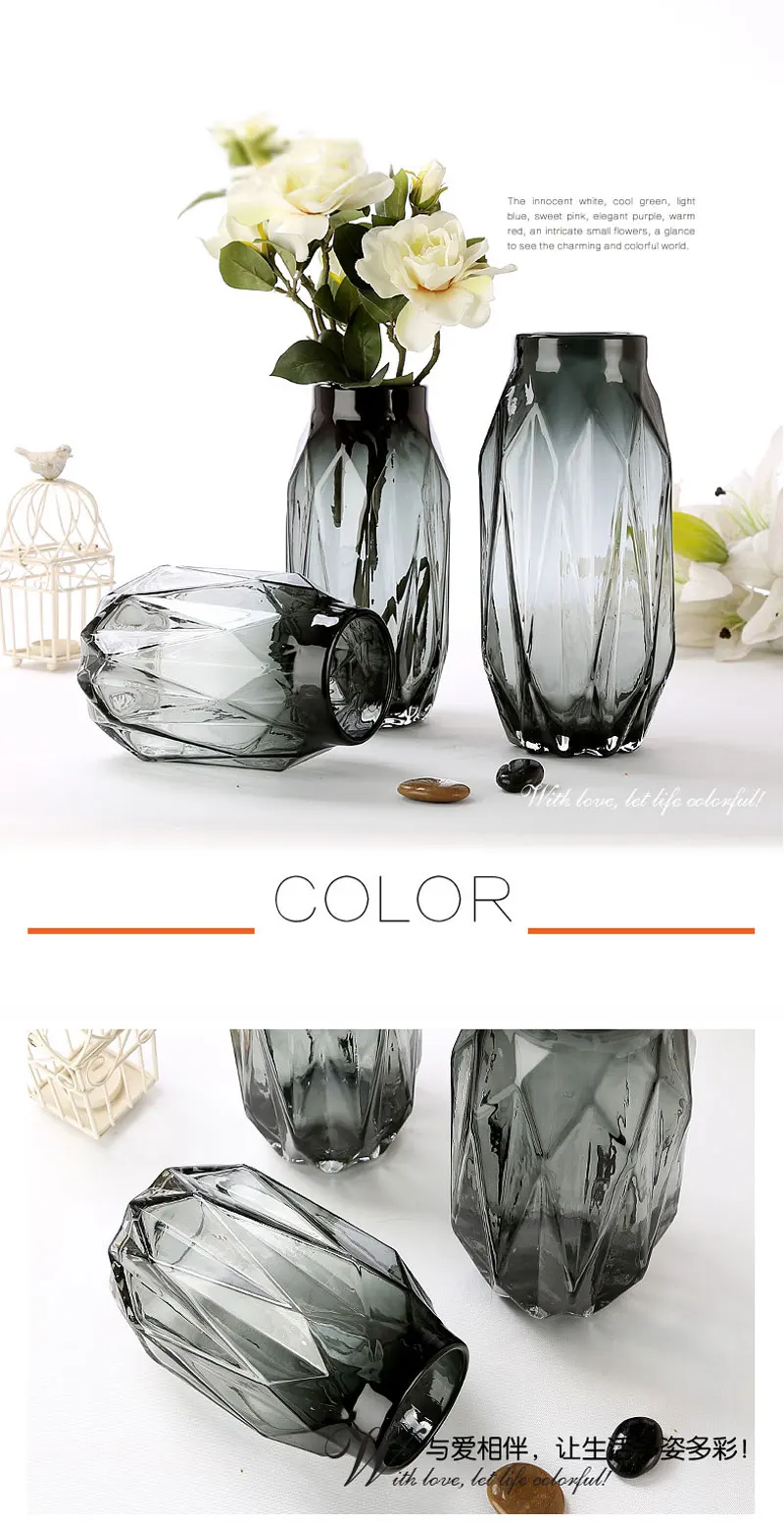 Стекло ваза, домашний декор алмазов складки ваза из цветного стекла Nordic гостиная для декора; ваза с цветами минималистский ornamen
