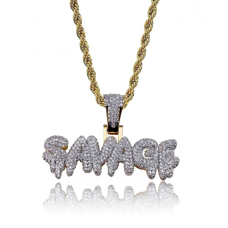 

Personality Bubble Letters SAVAGE Pendant Necklace Fashion Rap Hip Hop Full Zircon Hipster Necklace Jewelry Gift